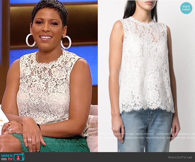 Dolce and Gabbana Lace Sleeveless Blouse worn by Tamron Hall on Tamron Hall Show