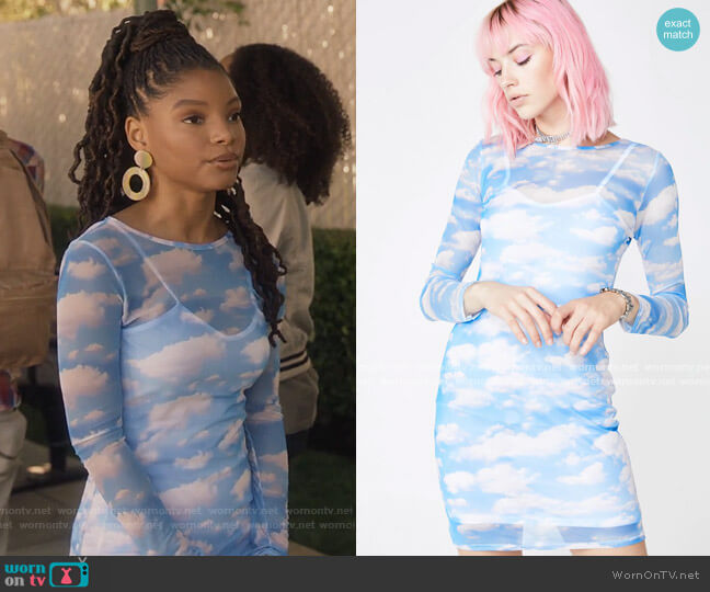 Dolls Kill Cloud Print Mesh Dress worn by Skylar Forster (Halle Bailey) on Grown-ish