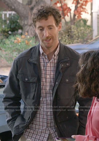 Drew’s grey field jacket on B Positive