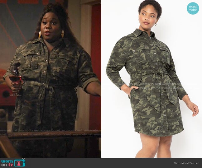 Eloquii Belted Camo Dress worn by Mo (Alex Newell) on Zoeys Extraordinary Playlist