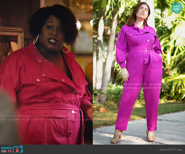 Eloquii Denim Boiler Suit with Roll Cuff worn by Mo (Alex Newell) on Zoeys Extraordinary Playlist