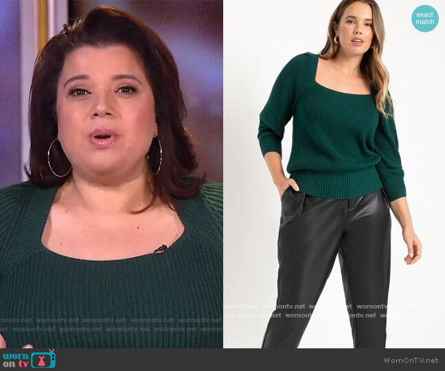 Eloquii Square Neck Sweater With Puff Sleeve worn by Ana Navarro on The View