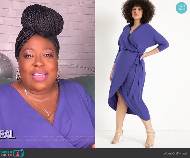 Eloquii Sharp Shoulder Wrap Dress worn by Loni Love on The Real