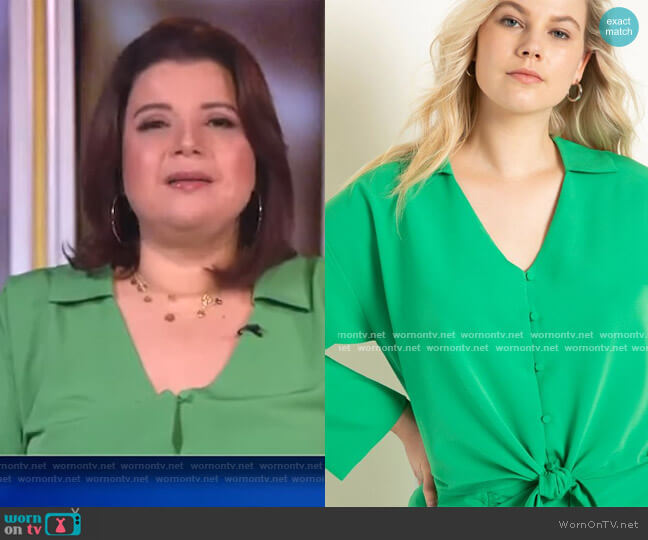 Eloquii Tie Front Blouse with Collar worn by Ana Navarro on The View