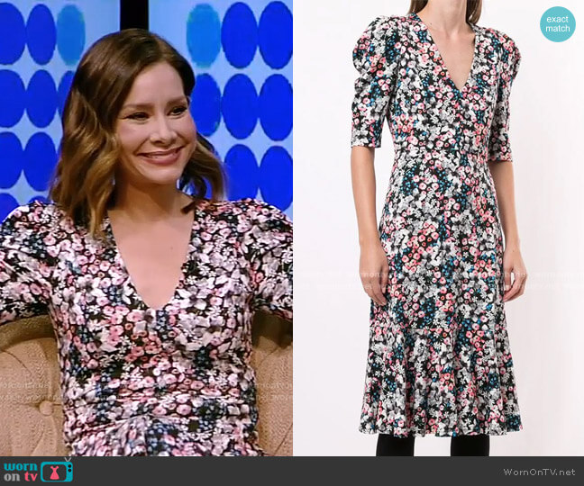 Erdem Puff-Sleeve Floral Midi Dress