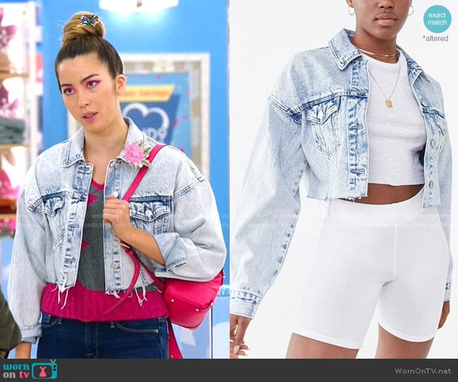 Forever 21 Cropped Acid Wash Denim Jacket worn by Cheyenne (Nichole Bloom) on Superstore