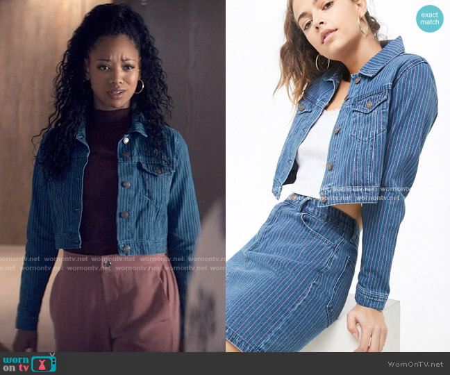 Forever 21 Striped Denim Jacket worn by Neveah Stroyer (Kylie Jefferson) on Tiny Pretty Things