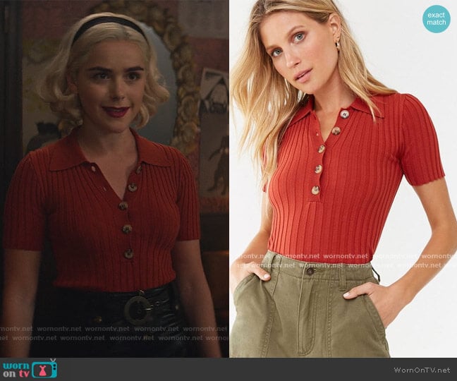 Forever 21 Ribbed Polo Top worn by Sabrina Spellman (Kiernan Shipka) on Chilling Adventures of Sabrina