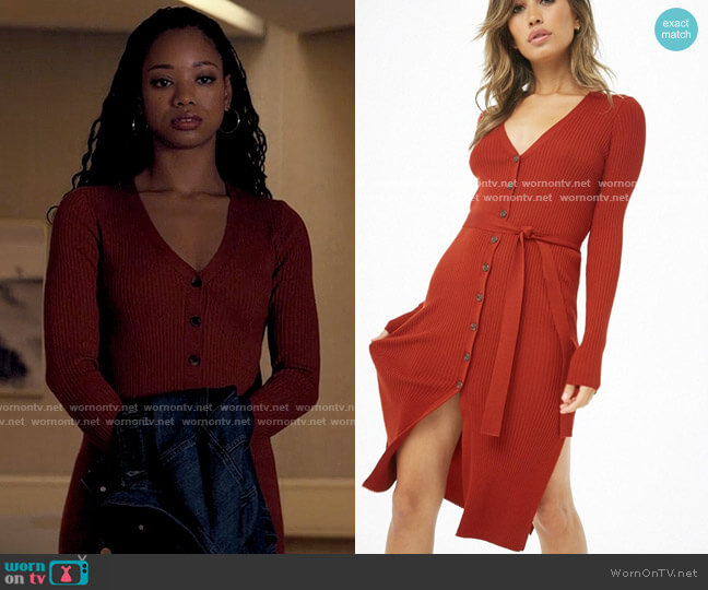 Forever 21 Ribbed Button Front Dress worn by Neveah Stroyer (Kylie Jefferson) on Tiny Pretty Things