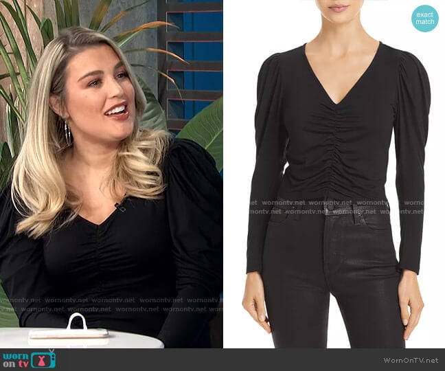 Frame Agnes Puff-Sleeve Ruched Top worn by Carissa Loethen Culiner on E! News