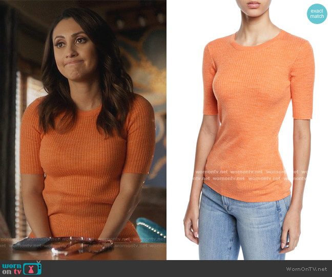 Frame Short-Sleeve Ribbed Crewneck Sweater worn by Ana Torres (Francia Raisa) on Grown-ish