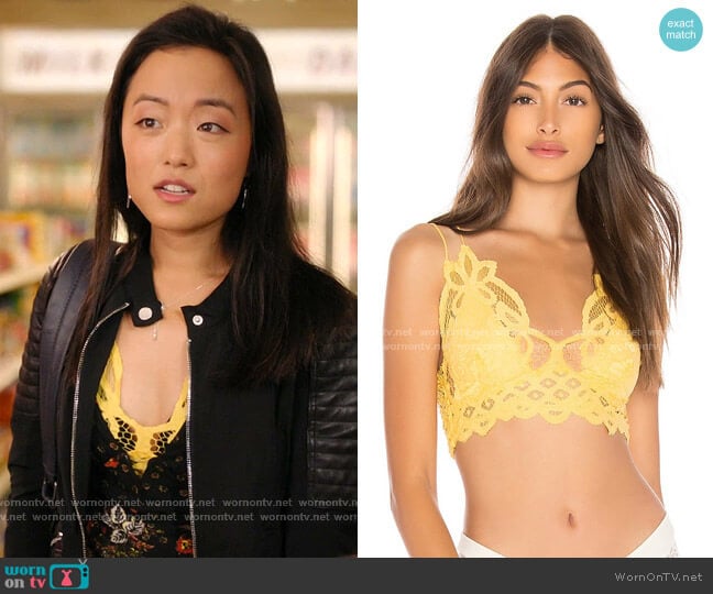 Free People Adella Bralette in Lemon worn by Janet (Andrea Bang) on Kims Convenience