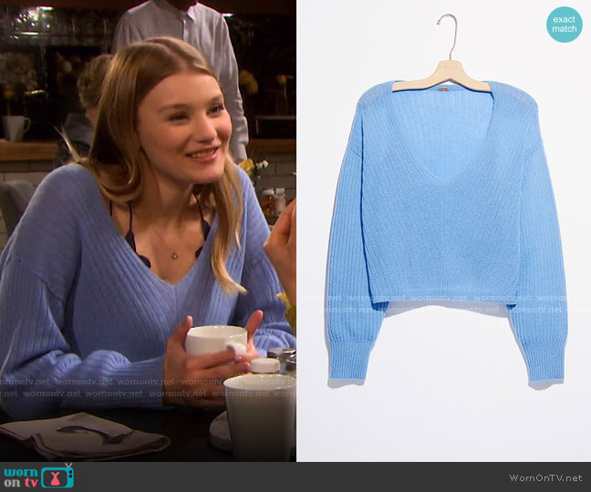 Free People Elias Cashmere V Sweater worn by Alice Caroline Horton (Lindsay Arnold) on Days of our Lives