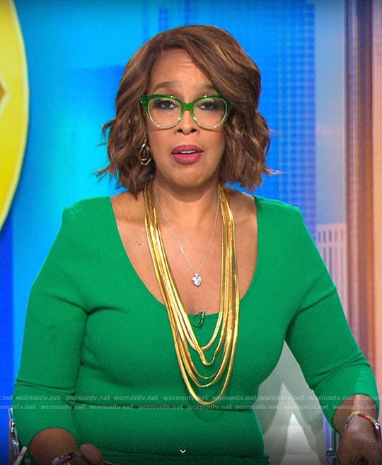 Gayle King’s green scoopneck dress on CBS This Morning