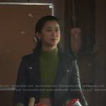 George’s purple leather moto jacket on Nancy Drew