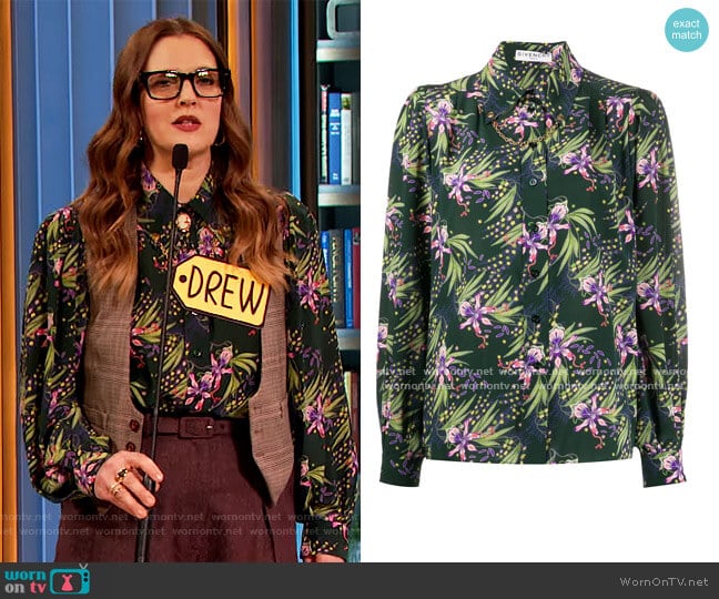 Givenchy Floral Print Button-up Shirt worn by Drew Barrymore on The Drew Barrymore Show