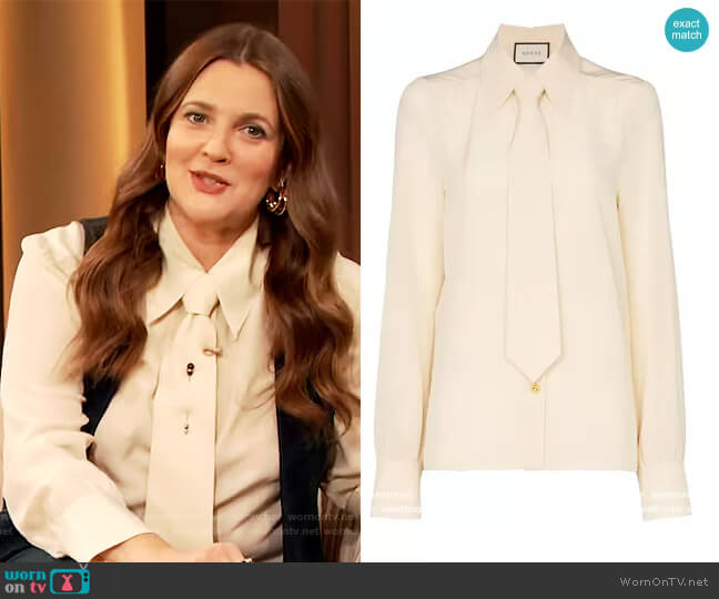 Gucci Removable Tie Shirt worn by Drew Barrymore on The Drew Barrymore Show
