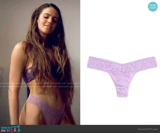 Hanky Panky Signature Lace Low Rise Thong in Cool Lavender Purple worn by Delia Whitelaw (Tory Trowbridge) on Tiny Pretty Things