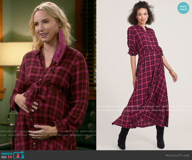 Hatch The Alyssa Dress in Port / Carmine Plaid worn by Mandy Baxter (Molly McCook) on Last Man Standing