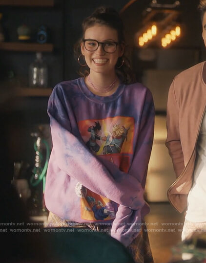 Heidi’s purple Dragon Ball Z graphic sweatshirt on Grown-ish