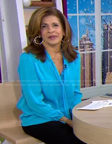 Hoda’s blue tie neck blouse on Today