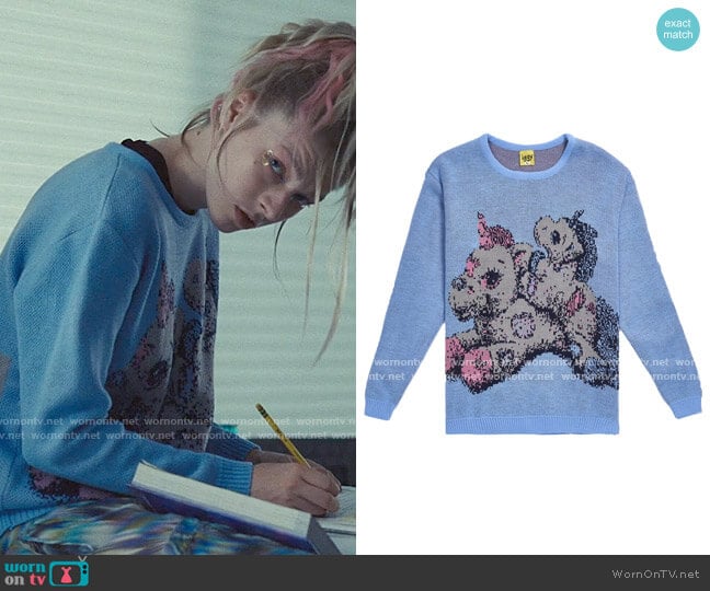 Iggy Unicorns Knit Sweater worn by Jules Vaughn (Hunter Schafer) on Euphoria