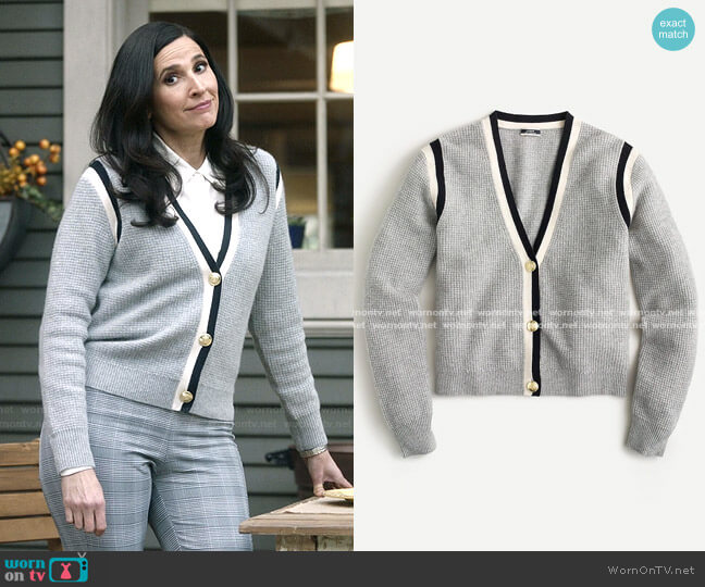 J. Crew Cashmere Waffle Knit Cardigan Sweater worn by Delia (Michaela Watkins) on The Unicorn
