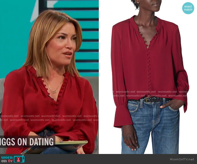 Joie Tariana Silk Blouse worn by Kit Hoover on Access Hollywood