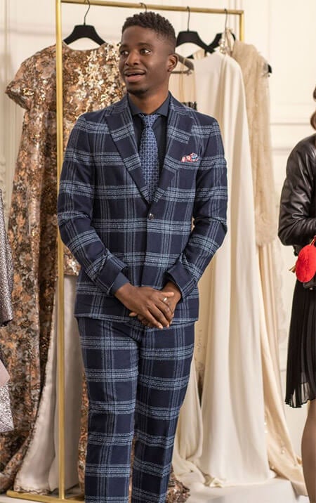 Julien’s blue checked suit on Emily in Paris