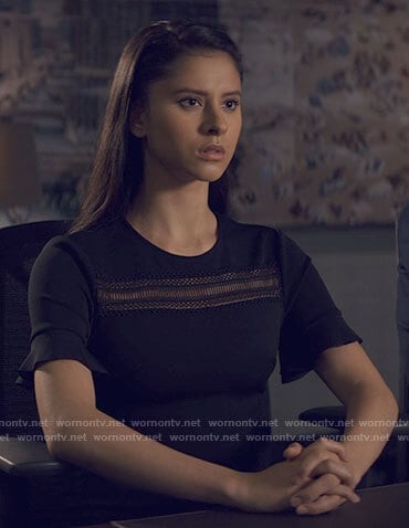 June’s black dress with ladder inset on Tiny Pretty Things