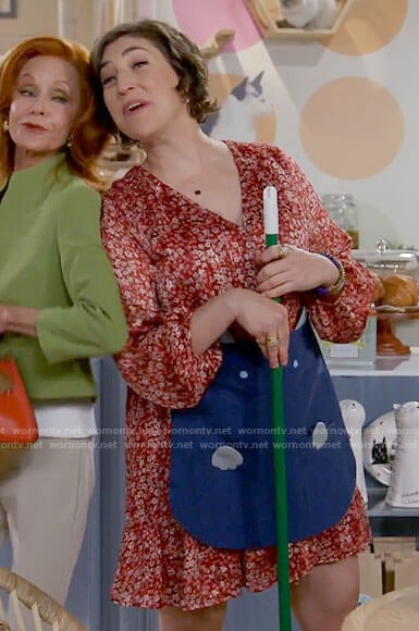 Kat’s red floral v-neck dress on Call Me Kat