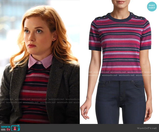 Kate Spade Striped Short-Sleeve Sweater worn by Zoey Clarke (Jane Levy) on Zoeys Extraordinary Playlist