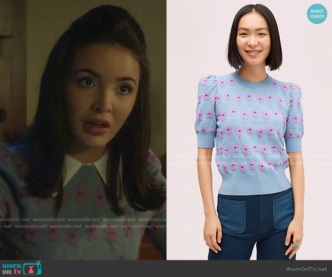 Kate Spade Marker Floral Sweater worn by Bess (Maddison Jaizani) on Nancy Drew
