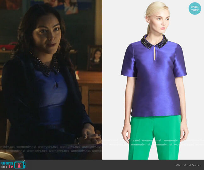 Kate Spade Nelle Embellished Collar Top worn by Veronica Lodge (Camila Mendes) on Riverdale