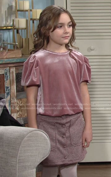 Katie’s pink velvet top on The Young and the Restless