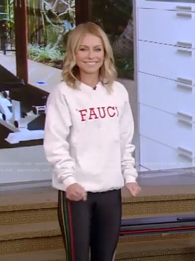 Kelly’s Fauci sweatshirt and leggings on Live with Kelly and Ryan