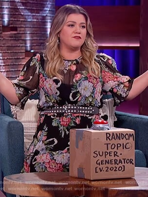 Kelly’s black floral sheer mini dress on The Kelly Clarkson Show