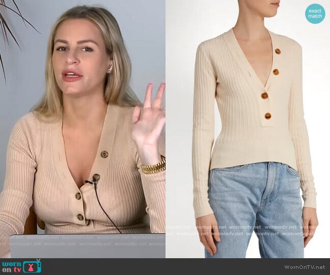 Khaite Gloria V-neck Ribbed Knit Sweater worn by Morgan Stewart on E! News