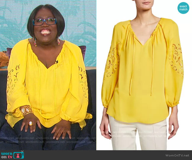 Kobi Halperin Paulina Cutout Silk Blouse worn by Sheryl Underwood on The Talk