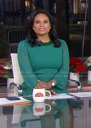 Kristen’s green embellished neck dress on Today