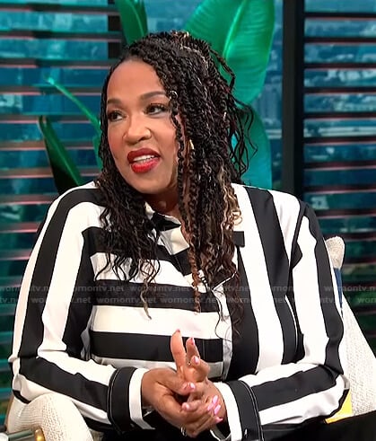 Kym’s mixed stripe shirt on E! News Daily Pop