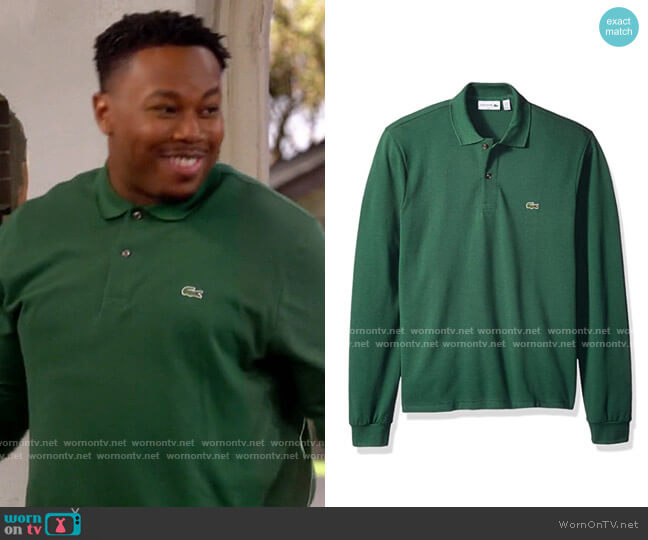 Lacoste Classic Long Sleeve Pique Polo Shirt in Green worn by Marty (Marcel Spears) on The Neighborhood