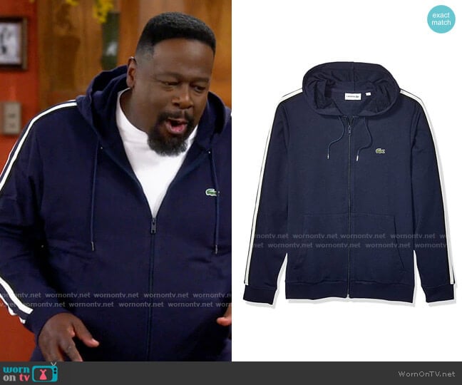 Lacoste Long Sleeve Fleece With Stripe Sweatshirt worn by Calvin (Cedric The Entertainer) on The Neighborhood