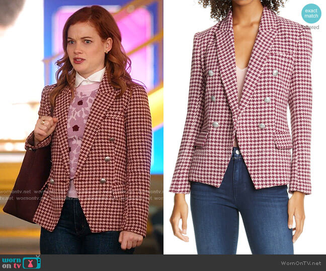 L'Agence Kenzie Double Breasted Houndstooth Tweed Blazer worn by Zoey Clarke (Jane Levy) on Zoeys Extraordinary Playlist