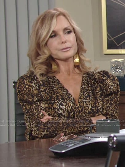 Lauren’s puff sleeve leopard print dress on The Young and the Restless