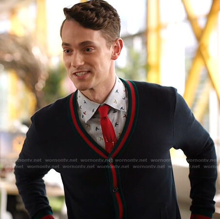 Leif’s navy stripe trim cardigan on Zoeys Extraordinary Playlist