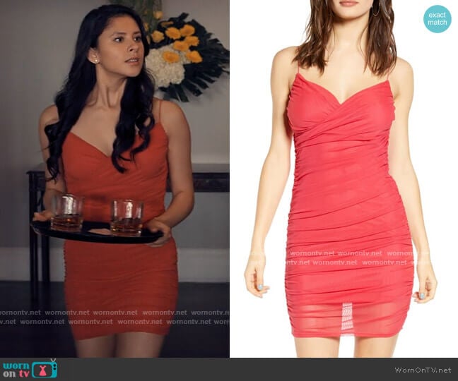 Leith Crossover Front Ruched Minidress worn by June Park (Daniela Norman) on Tiny Pretty Things