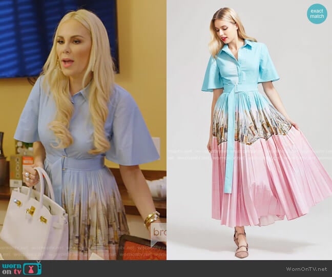 Lela Rose New York City Printed Pleated Shirt Dress worn by Kameron Westcott on The Real Housewives of Dallas