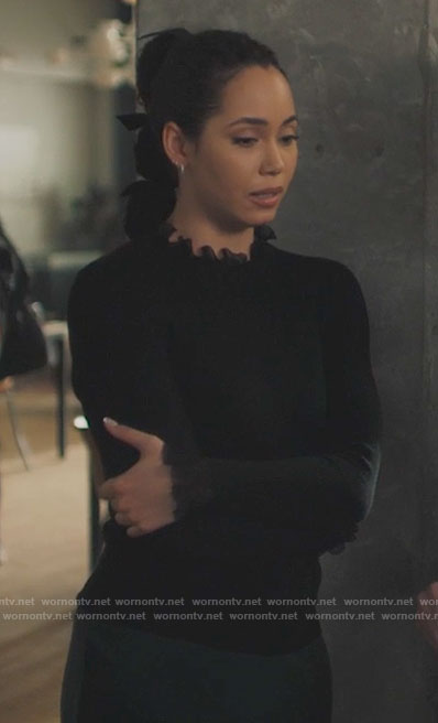 Macy’s black ruffle trim sweater on Charmed