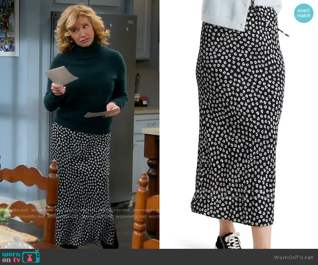 Madewell Woodcut Flowers Drawstring Midi Slip Skirt worn by Vanessa Baxter (Nancy Travis) on Last Man Standing